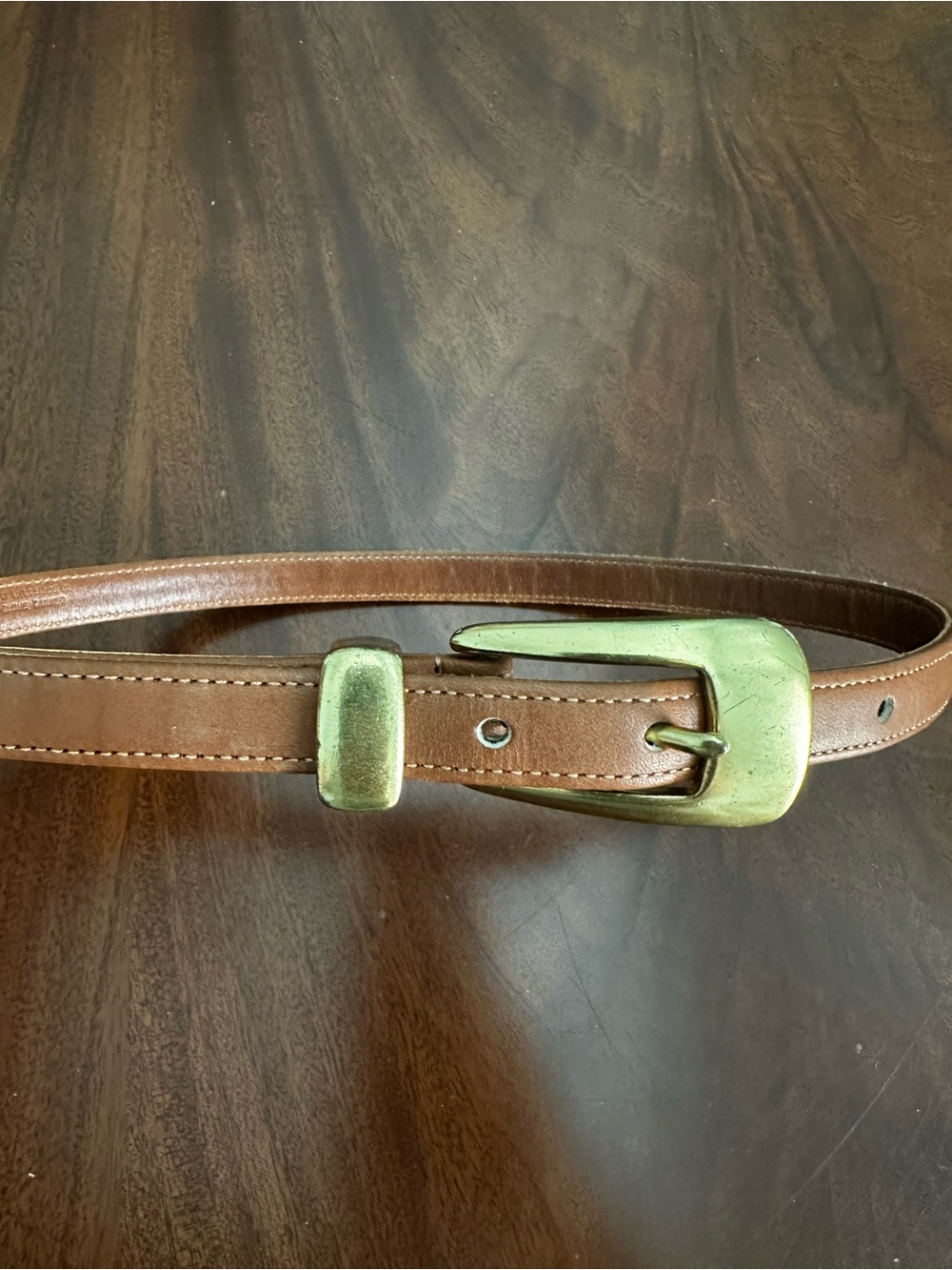 Vintage Coach British Tan thin leather belt brass headwear sz S